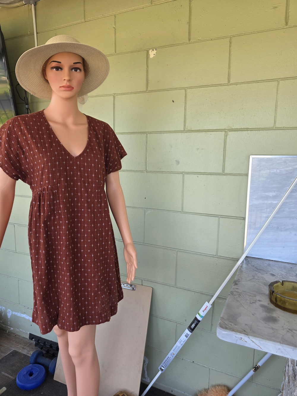 Madewell Rust Brown Printed V-Neck Mini Dress
